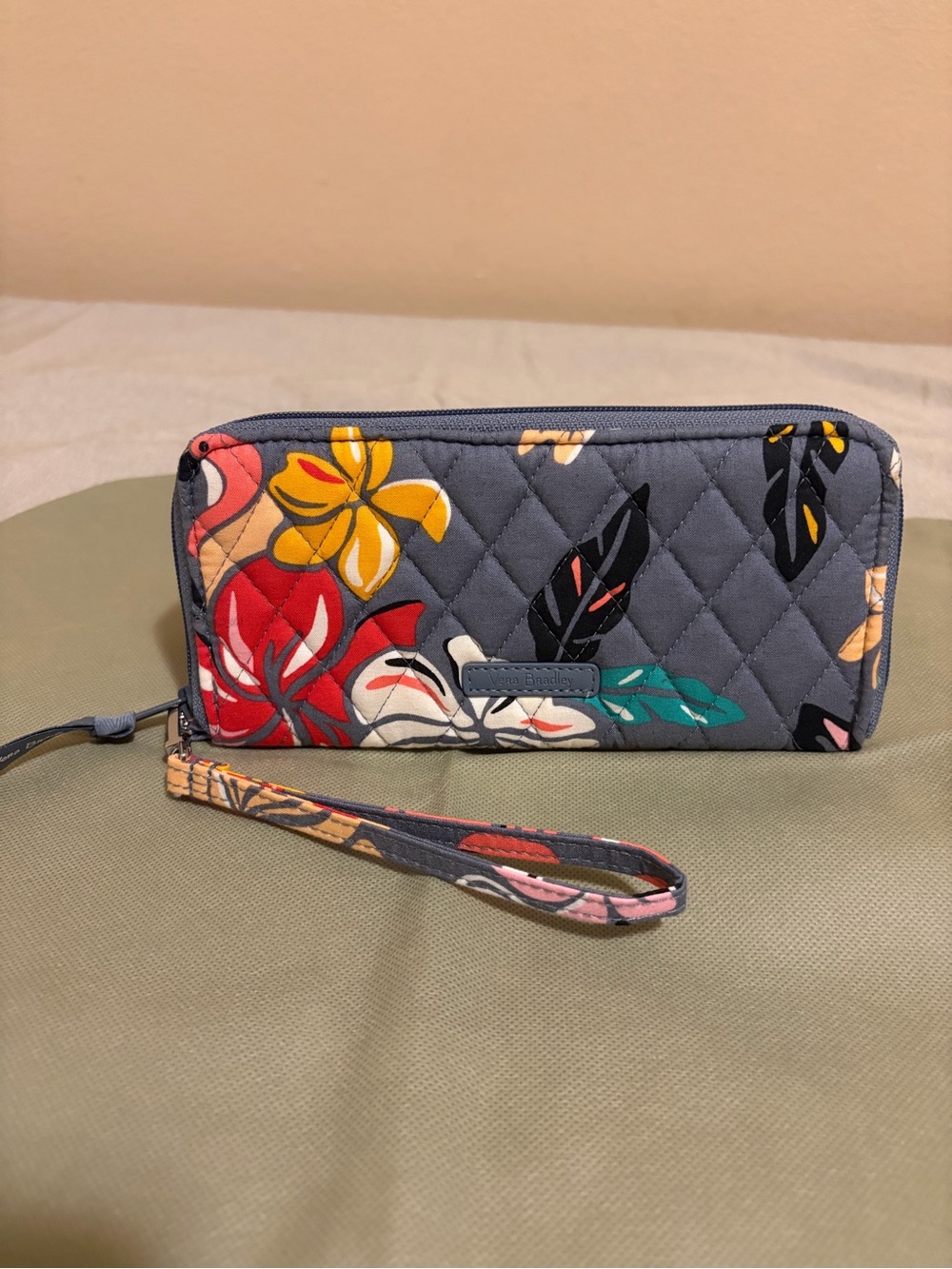 Vera Bradley Gray Quilted Floral Wristlet Wallet with Multicolor Print